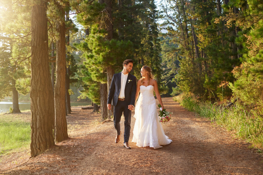 Bride and Groom forest wedding venue Off Path
